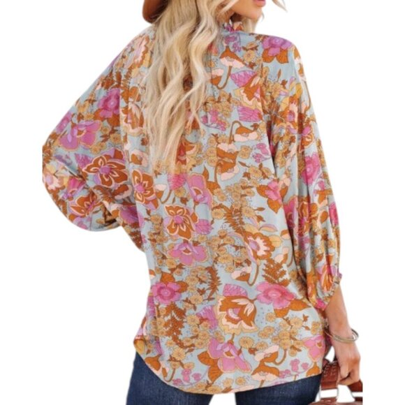 Entro Floral Ruched Sleeve Blouse - Size S - Picture 3 of 6